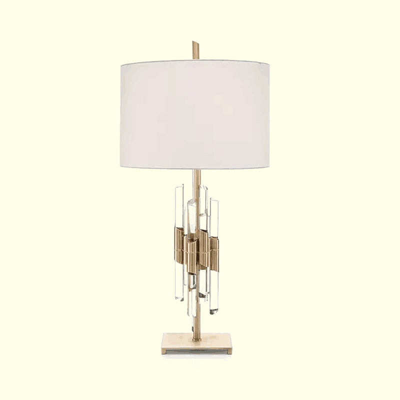 1 Head Living Room Desk Light Modern White Night Table Lamp with Cylinder Fabric Shade Clearhalo 'Lamps' 'Table Lamps' Lighting' 406833