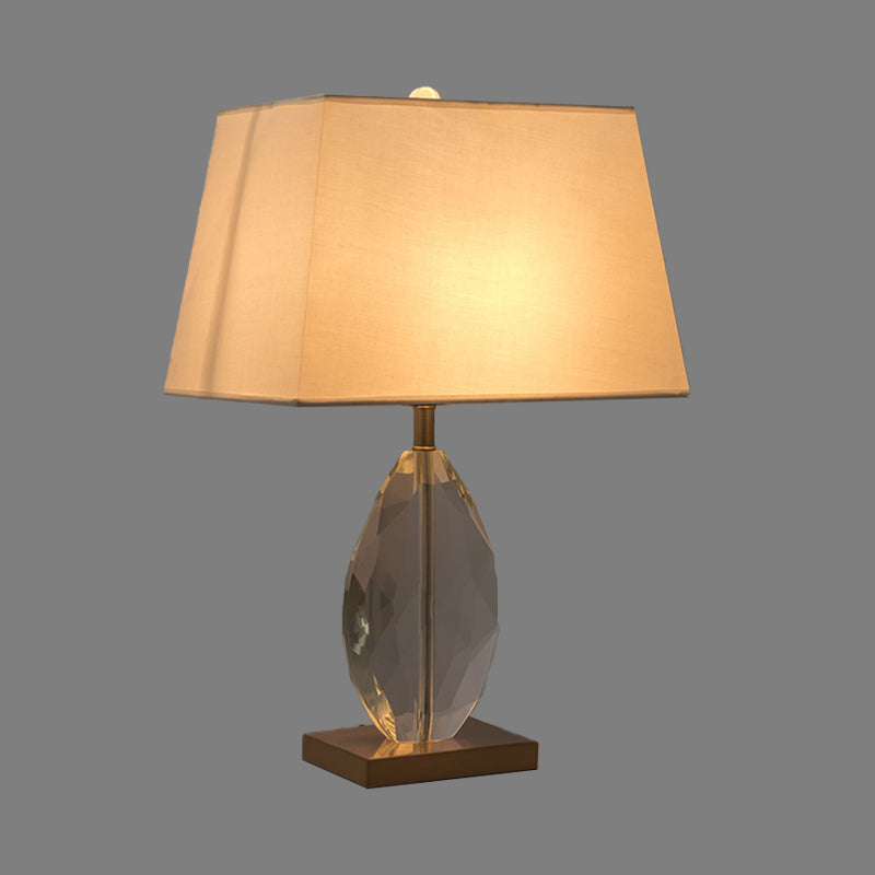 Modernism Teardrop Reading Light Beveled Crystal 1 Bulb Nightstand Lamp in White, Fabric Shade Clearhalo 'Lamps' 'Table Lamps' Lighting' 406848