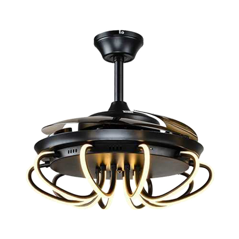 Swirl Acrylic Hanging Fan Lighting Traditional Living Room 42" W LED Semi Flushmount in Black with 3 Blades, Remote Control/Frequency Conversion and Remote Control Clearhalo 'Ceiling Fans with Lights' 'Ceiling Fans' Lighting' 406907