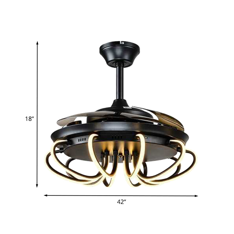 Swirl Acrylic Hanging Fan Lighting Traditional Living Room 42" W LED Semi Flushmount in Black with 3 Blades, Remote Control/Frequency Conversion and Remote Control Clearhalo 'Ceiling Fans with Lights' 'Ceiling Fans' Lighting' 406909