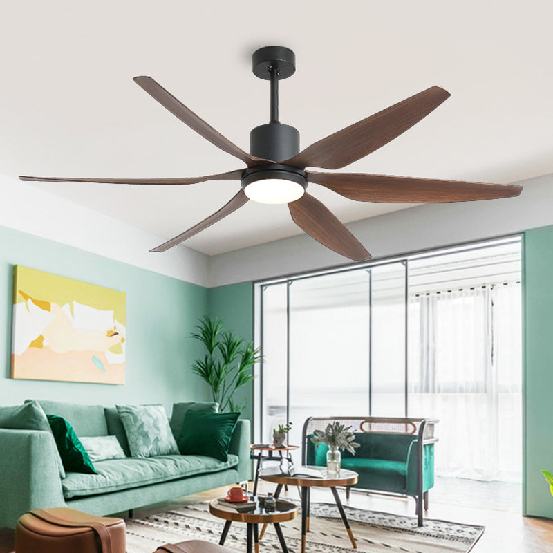 55.5" W LED Semi Flush Lighting Traditional Cylinder Metal Hanging Fan Lamp in Black with 6 Brown Wooden Vanes Clearhalo 'Ceiling Fans with Lights' 'Ceiling Fans' Lighting' 406911