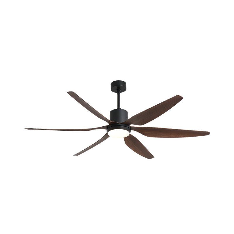 55.5" W LED Semi Flush Lighting Traditional Cylinder Metal Hanging Fan Lamp in Black with 6 Brown Wooden Vanes Clearhalo 'Ceiling Fans with Lights' 'Ceiling Fans' Lighting' 406912