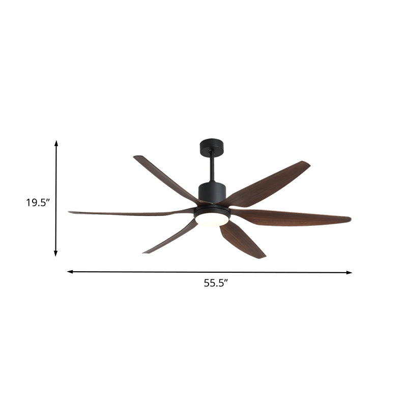 55.5" W LED Semi Flush Lighting Traditional Cylinder Metal Hanging Fan Lamp in Black with 6 Brown Wooden Vanes Clearhalo 'Ceiling Fans with Lights' 'Ceiling Fans' Lighting' 406914