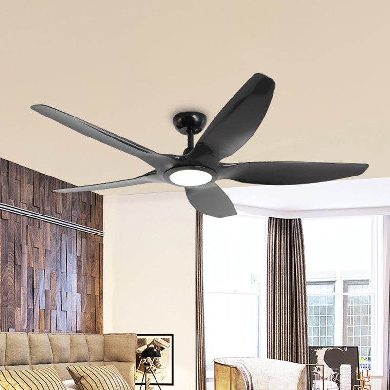 Round Acrylic Pendant Fan Lighting Vintage Living Room 5 Blades LED Semi Flush Mounted Lamp in Black, 60" Wide Clearhalo 'Ceiling Fans with Lights' 'Ceiling Fans' Lighting' 406916