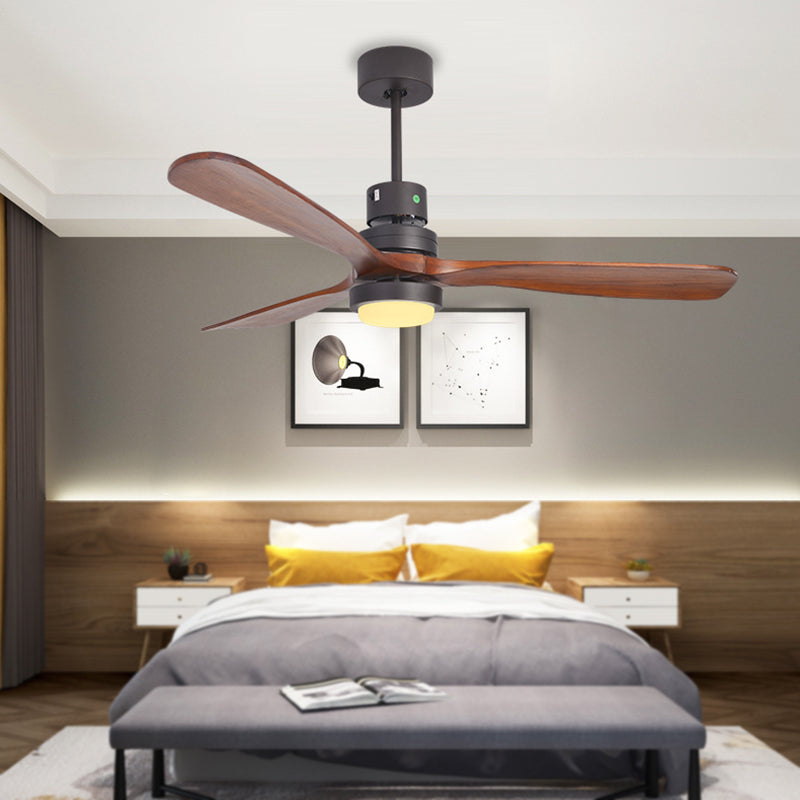 52" W Antiqued Circle Hanging Fan Lamp LED Metallic Semi Flush Mount Light in Black with 3 Wood Blades Black Clearhalo 'Ceiling Fans with Lights' 'Ceiling Fans' Lighting' 406920