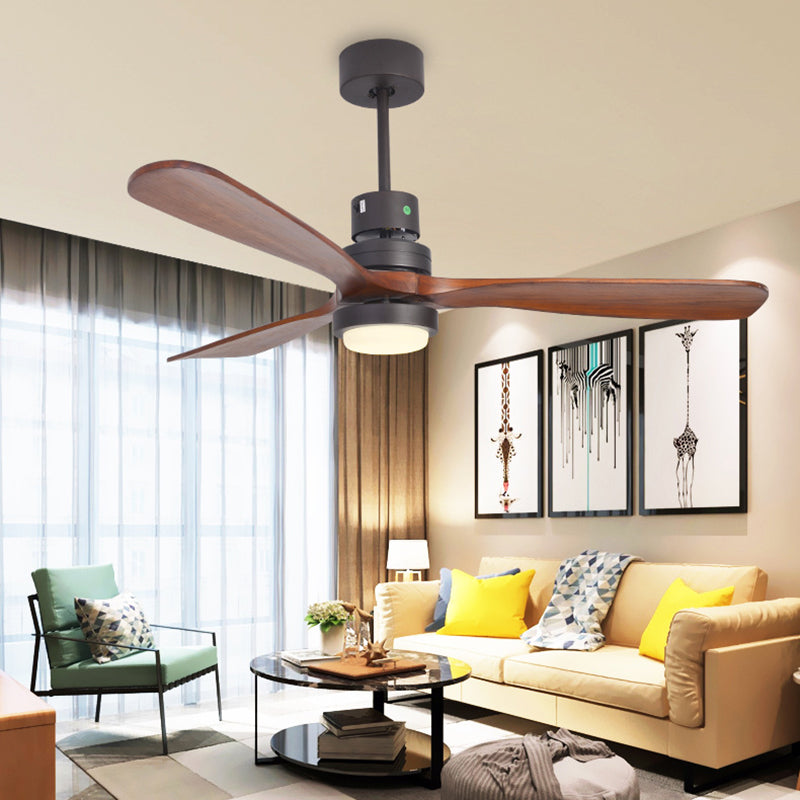 52" W Antiqued Circle Hanging Fan Lamp LED Metallic Semi Flush Mount Light in Black with 3 Wood Blades Clearhalo 'Ceiling Fans with Lights' 'Ceiling Fans' Lighting' 406921