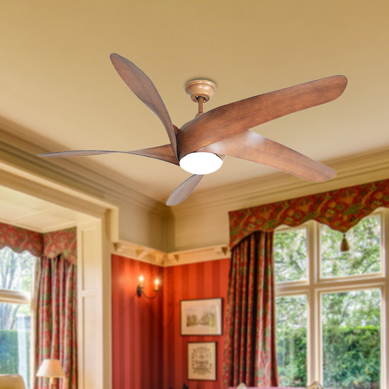 56" W LED Wood Fan Light Countryside Brown Swirling Living Room 4 Blades Semi Flush Mounted Lamp with Acrylic Shade Clearhalo 'Ceiling Fans with Lights' 'Ceiling Fans' Lighting' 406941