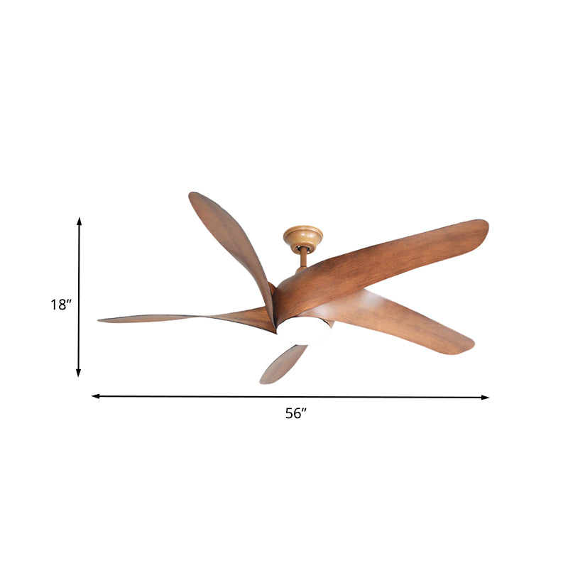 56" W LED Wood Fan Light Countryside Brown Swirling Living Room 4 Blades Semi Flush Mounted Lamp with Acrylic Shade Clearhalo 'Ceiling Fans with Lights' 'Ceiling Fans' Lighting' 406944