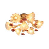 White 4/7 Lights Ceiling Flush Korean Garden Metal Flower Semi Mount Lighting for Living Room Clearhalo 'Ceiling Lights' 'Close To Ceiling Lights' 'Close to ceiling' 'Semi-flushmount' Lighting' 406954