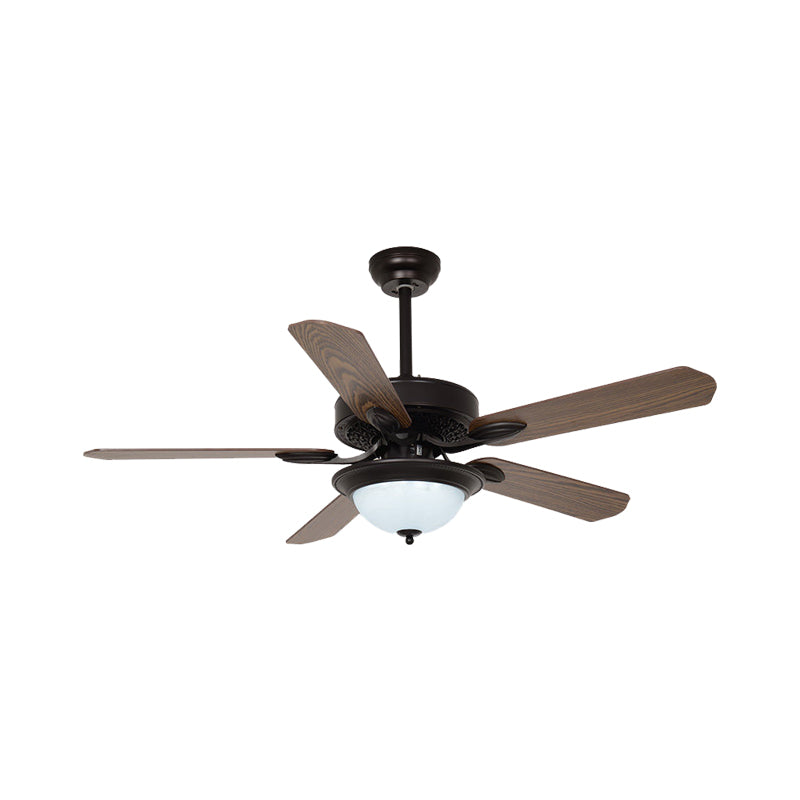 42" W LED Hanging Fan Light Countryside Living Room Wall/Remote Control 5 Blades Semi Flushmount with Dome White Textured Glass Shade in Dark Coffee Clearhalo 'Ceiling Fans with Lights' 'Ceiling Fans' Lighting' 406978