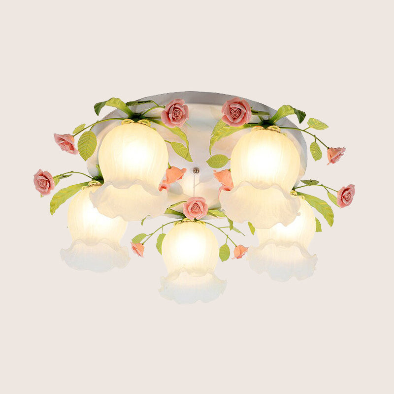 Metal White Ceiling Light Fixture Scalloped 3/5 Lights Pastoral Flush Mount Lighting for Living Room Clearhalo 'Ceiling Lights' 'Close To Ceiling Lights' 'Close to ceiling' 'Flush mount' Lighting' 407017