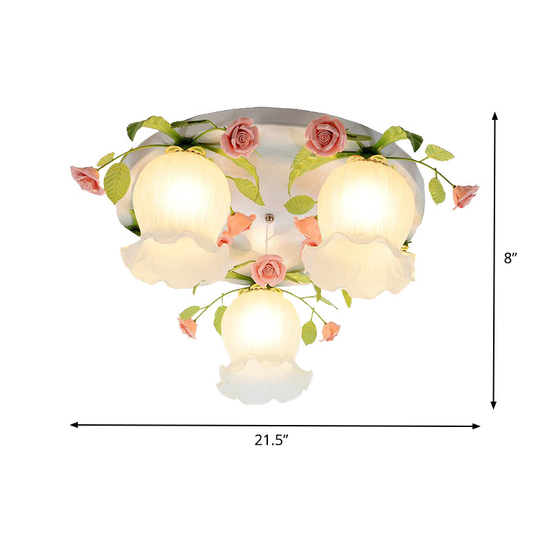 Metal White Ceiling Light Fixture Scalloped 3/5 Lights Pastoral Flush Mount Lighting for Living Room Clearhalo 'Ceiling Lights' 'Close To Ceiling Lights' 'Close to ceiling' 'Flush mount' Lighting' 407022