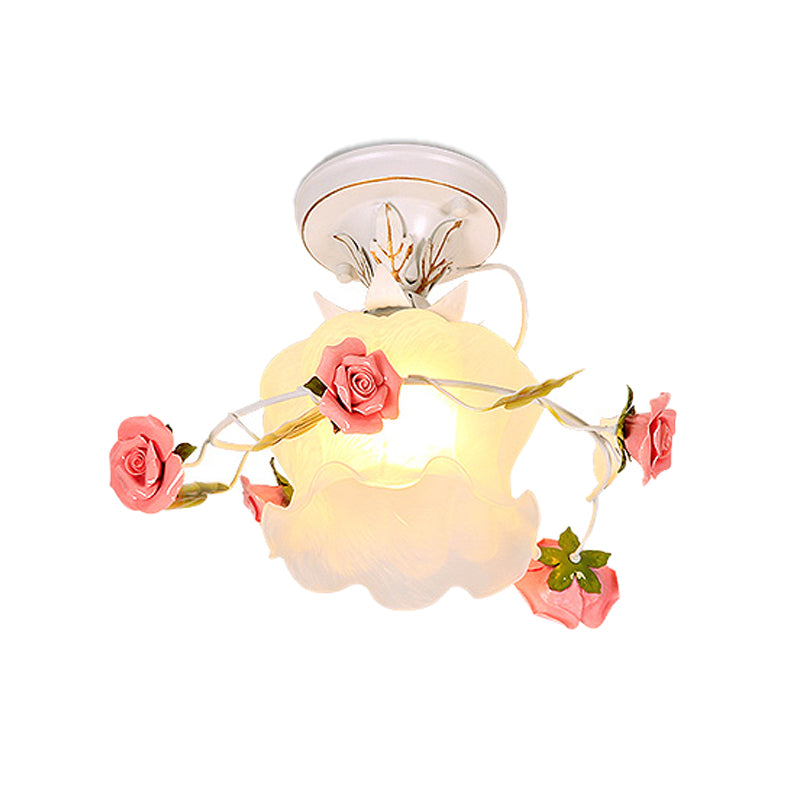 1 Light Ceiling Light Fixture Countryside Bloom Metal Flush Mount Lamp in White for Foyer Clearhalo 'Ceiling Lights' 'Close To Ceiling Lights' 'Close to ceiling' 'Flush mount' Lighting' 407087