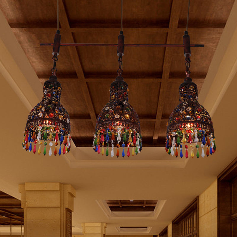 3 Bulbs Barn Cluster Pendant Art Deco Copper Metal Hanging Ceiling Light for Corridor Clearhalo 'Ceiling Lights' 'Island Lights' Lighting' 407170