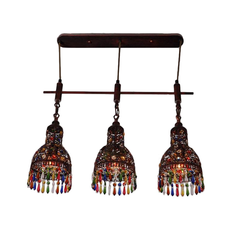 3 Bulbs Barn Cluster Pendant Art Deco Copper Metal Hanging Ceiling Light for Corridor Clearhalo 'Ceiling Lights' 'Island Lights' Lighting' 407171