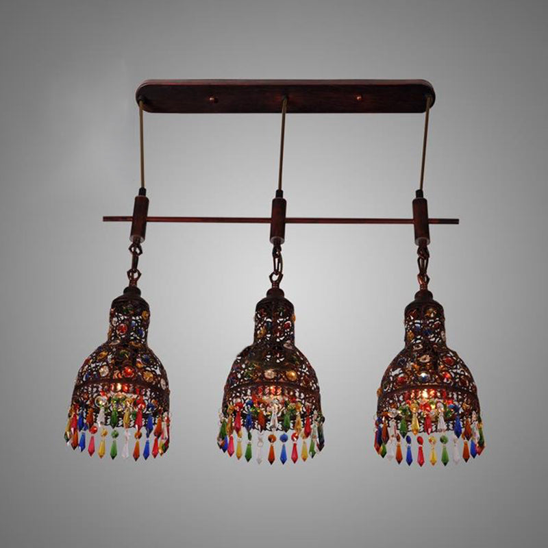 3 Bulbs Barn Cluster Pendant Art Deco Copper Metal Hanging Ceiling Light for Corridor Clearhalo 'Ceiling Lights' 'Island Lights' Lighting' 407172