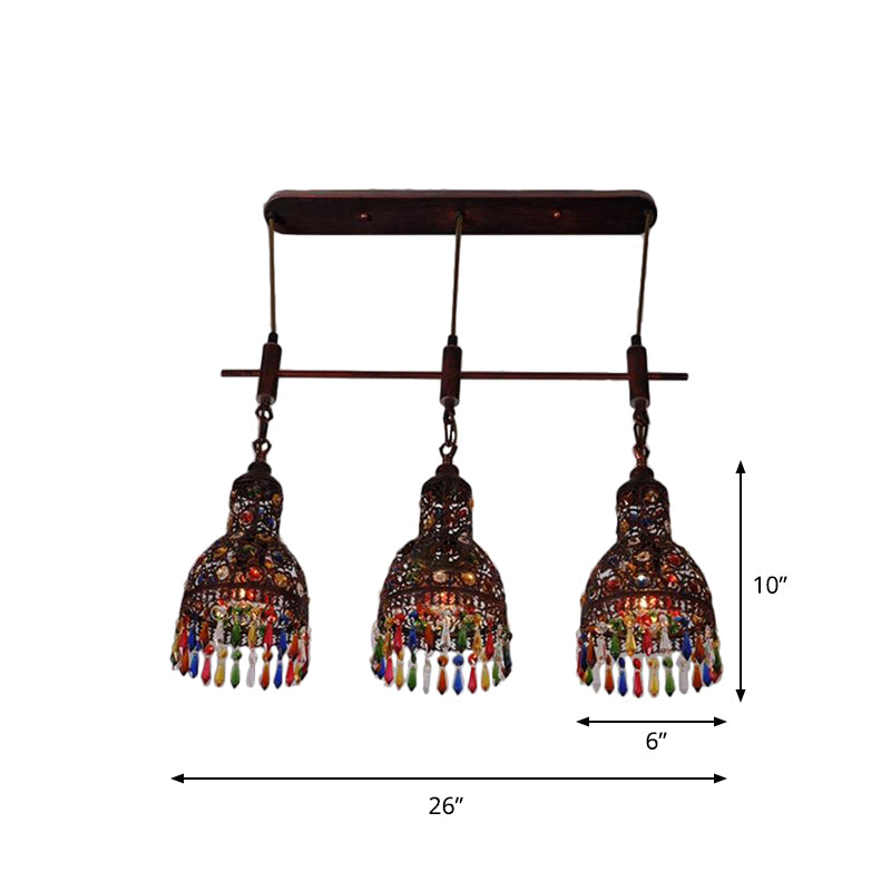 3 Bulbs Barn Cluster Pendant Art Deco Copper Metal Hanging Ceiling Light for Corridor Clearhalo 'Ceiling Lights' 'Island Lights' Lighting' 407173