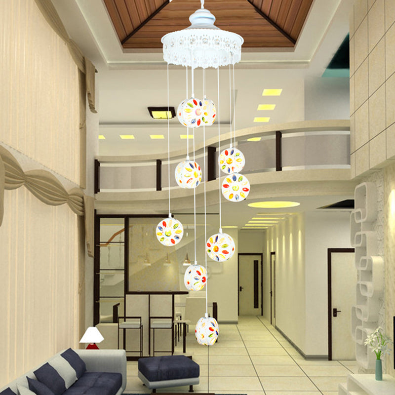 Metal White Cluster Pendant Light Circular 9 Heads Traditional Ceiling Lamp for Living Room Clearhalo 'Ceiling Lights' 'Pendant Lights' 'Pendants' Lighting' 407174