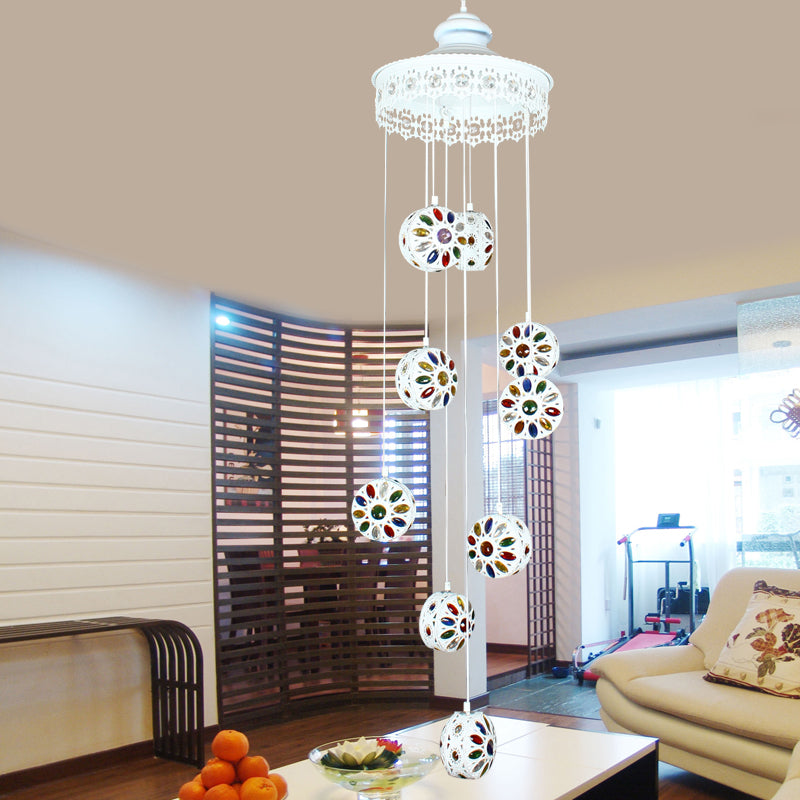 Metal White Cluster Pendant Light Circular 9 Heads Traditional Ceiling Lamp for Living Room Clearhalo 'Ceiling Lights' 'Pendant Lights' 'Pendants' Lighting' 407175