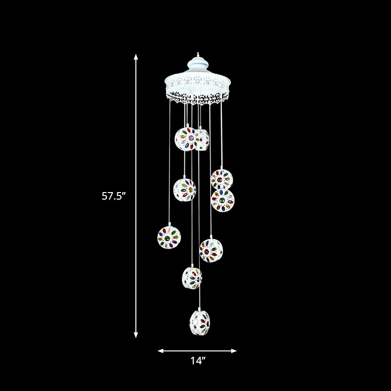 Metal White Cluster Pendant Light Circular 9 Heads Traditional Ceiling Lamp for Living Room Clearhalo 'Ceiling Lights' 'Pendant Lights' 'Pendants' Lighting' 407178