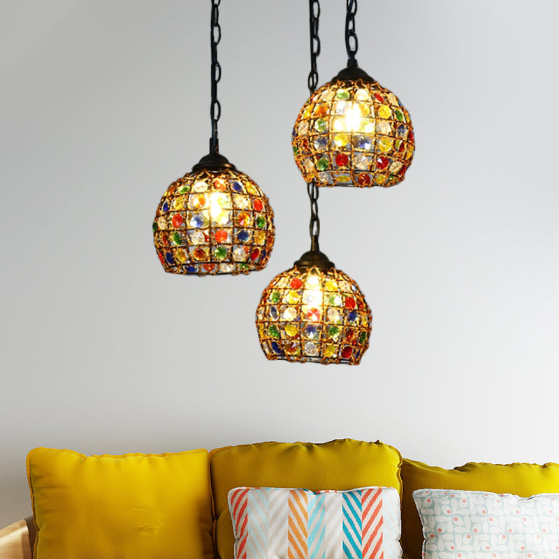 Dome Restaurant Cluster Pendant Light Bohemian Metal 3 Lights Black Hanging Lamp with Round/Linear Canopy Clearhalo 'Ceiling Lights' 'Pendant Lights' 'Pendants' Lighting' 407184