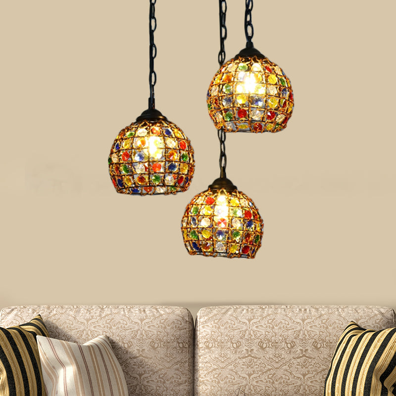 Dome Restaurant Cluster Pendant Light Bohemian Metal 3 Lights Black Hanging Lamp with Round/Linear Canopy Clearhalo 'Ceiling Lights' 'Pendant Lights' 'Pendants' Lighting' 407185