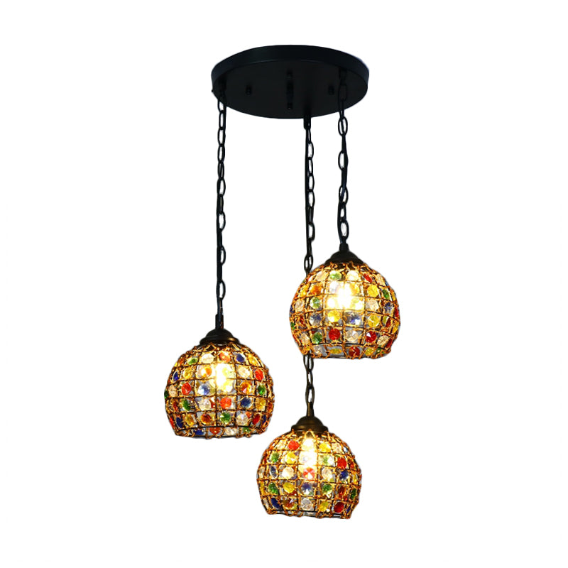 Dome Restaurant Cluster Pendant Light Bohemian Metal 3 Lights Black Hanging Lamp with Round/Linear Canopy Clearhalo 'Ceiling Lights' 'Pendant Lights' 'Pendants' Lighting' 407187