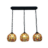 Dome Restaurant Cluster Pendant Light Bohemian Metal 3 Lights Black Hanging Lamp with Round/Linear Canopy Clearhalo 'Ceiling Lights' 'Pendant Lights' 'Pendants' Lighting' 407192