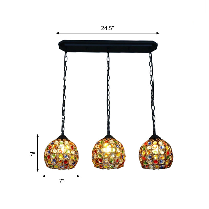 Dome Restaurant Cluster Pendant Light Bohemian Metal 3 Lights Black Hanging Lamp with Round/Linear Canopy Clearhalo 'Ceiling Lights' 'Pendant Lights' 'Pendants' Lighting' 407193