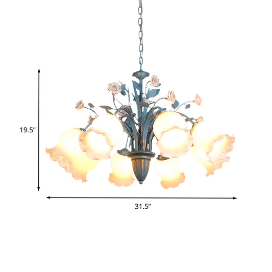 Pastoral Blossom Chandelier Lighting Fixture 3/5/6 Heads White Glass Pendant Ceiling Light in Blue Clearhalo 'Ceiling Lights' 'Chandeliers' Lighting' options 407210