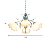 White Glass Green Hanging Chandelier Bloom 4/6/9 Lights Countryside Down Lighting Pendant for Living Room Clearhalo 'Ceiling Lights' 'Chandeliers' 'Glass shade' 'Glass' 'Pendant Lights' Lighting' 407221