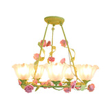 Opal Glass Scalloped Chandelier Lighting Korean Garden 5 Lights Bedroom Ceiling Lamp in Pink/Yellow Clearhalo 'Ceiling Lights' 'Chandeliers' 'Glass shade' 'Glass' Lighting' 407237