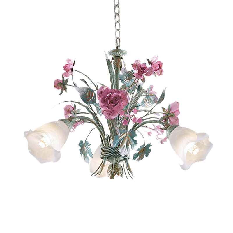 Aqua Floral Chandelier Lamp Pastoral Metal 3/5/8 Heads Living Room LED Ceiling Pendant Light Clearhalo 'Ceiling Lights' 'Chandeliers' Lighting' options 407271