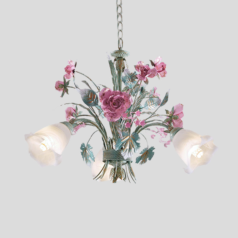 Aqua Floral Chandelier Lamp Pastoral Metal 3/5/8 Heads Living Room LED Ceiling Pendant Light Clearhalo 'Ceiling Lights' 'Chandeliers' Lighting' options 407272