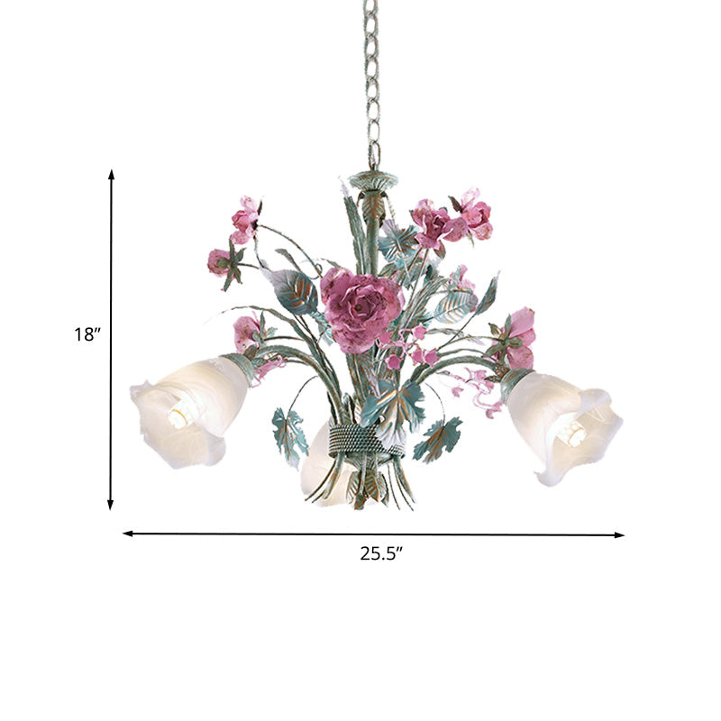 Aqua Floral Chandelier Lamp Pastoral Metal 3/5/8 Heads Living Room LED Ceiling Pendant Light Clearhalo 'Ceiling Lights' 'Chandeliers' Lighting' options 407273