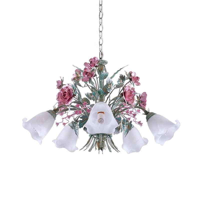 Aqua Floral Chandelier Lamp Pastoral Metal 3/5/8 Heads Living Room LED Ceiling Pendant Light Clearhalo 'Ceiling Lights' 'Chandeliers' Lighting' options 407276