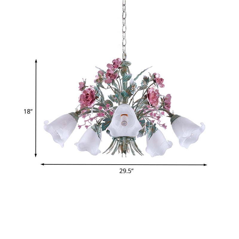 Aqua Floral Chandelier Lamp Pastoral Metal 3/5/8 Heads Living Room LED Ceiling Pendant Light Clearhalo 'Ceiling Lights' 'Chandeliers' Lighting' options 407277