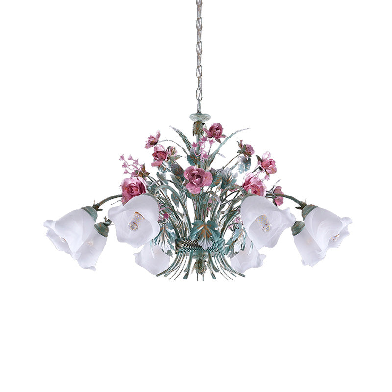 Aqua Floral Chandelier Lamp Pastoral Metal 3/5/8 Heads Living Room LED Ceiling Pendant Light Clearhalo 'Ceiling Lights' 'Chandeliers' Lighting' options 407280