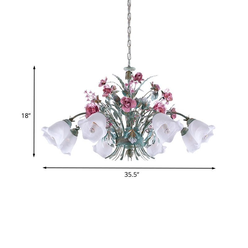 Aqua Floral Chandelier Lamp Pastoral Metal 3/5/8 Heads Living Room LED Ceiling Pendant Light Clearhalo 'Ceiling Lights' 'Chandeliers' Lighting' options 407281