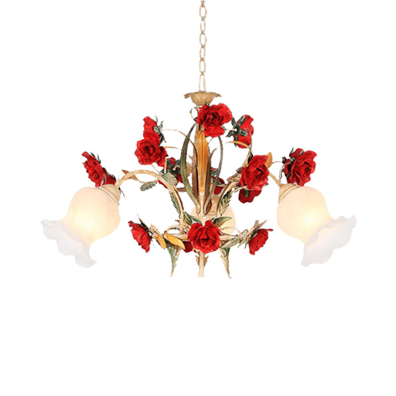 Pastoral Scalloped Chandelier Pendant Light 3/6/8 Heads Metal LED Flower Suspension Lighting in Brown Clearhalo 'Ceiling Lights' 'Chandeliers' Lighting' options 407284