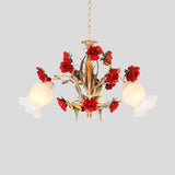 Pastoral Scalloped Chandelier Pendant Light 3/6/8 Heads Metal LED Flower Suspension Lighting in Brown Clearhalo 'Ceiling Lights' 'Chandeliers' Lighting' options 407285