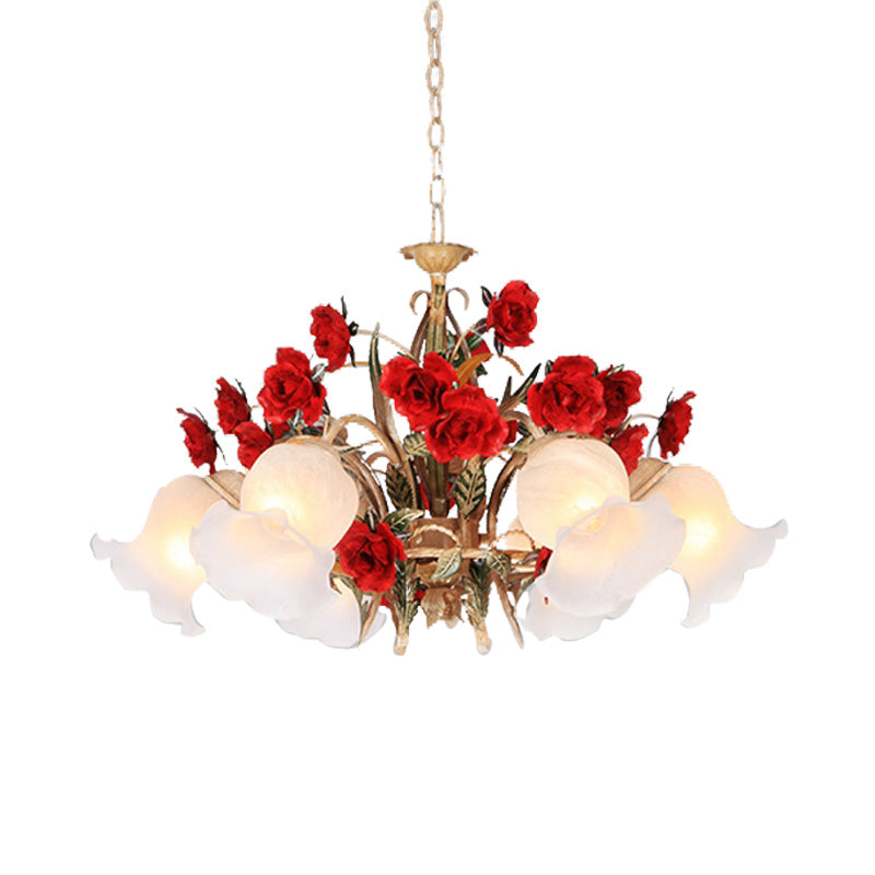 Pastoral Scalloped Chandelier Pendant Light 3/6/8 Heads Metal LED Flower Suspension Lighting in Brown Clearhalo 'Ceiling Lights' 'Chandeliers' Lighting' options 407289