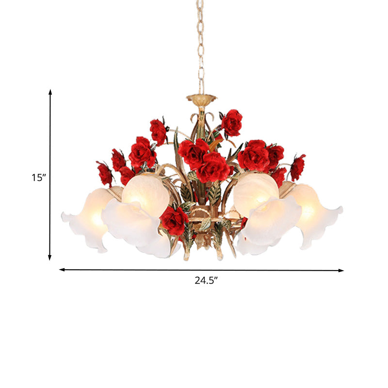 Pastoral Scalloped Chandelier Pendant Light 3/6/8 Heads Metal LED Flower Suspension Lighting in Brown Clearhalo 'Ceiling Lights' 'Chandeliers' Lighting' options 407290