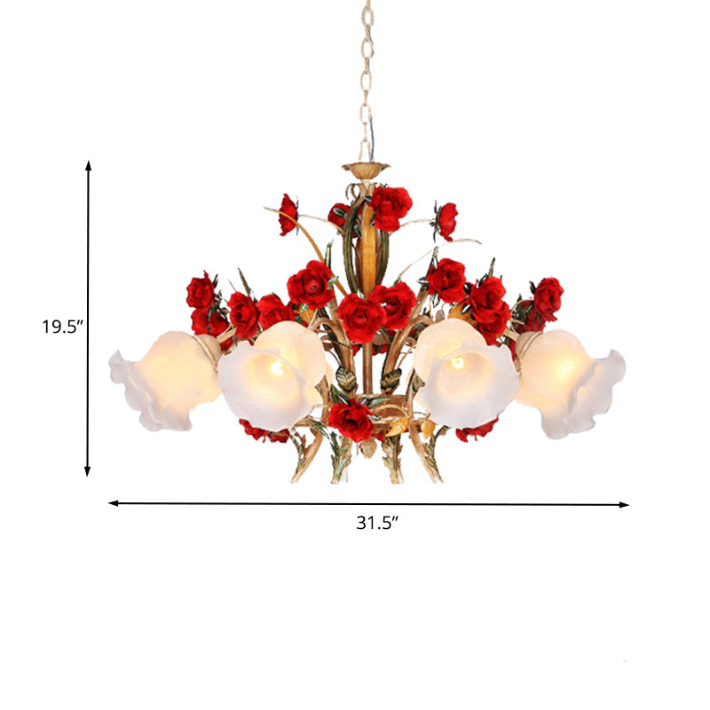 Pastoral Scalloped Chandelier Pendant Light 3/6/8 Heads Metal LED Flower Suspension Lighting in Brown Clearhalo 'Ceiling Lights' 'Chandeliers' Lighting' options 407294