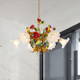 Metal Yellow Chandelier Lighting Flower 3/6/8 Bulbs Vintage LED Hanging Light for Living Room Clearhalo 'Ceiling Lights' 'Chandeliers' Lighting' options 407301