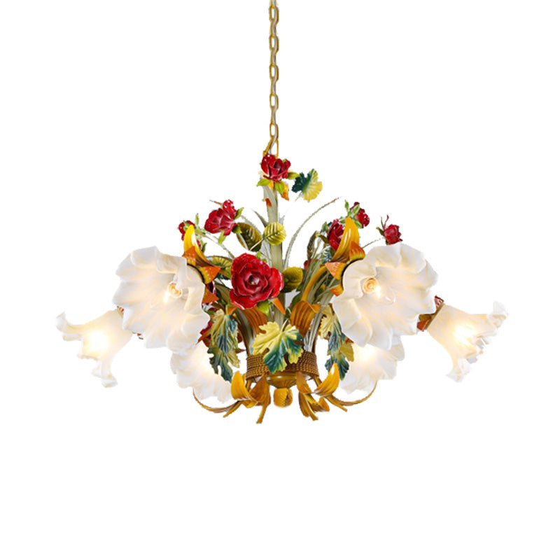 Metal Yellow Chandelier Lighting Flower 3/6/8 Bulbs Vintage LED Hanging Light for Living Room Clearhalo 'Ceiling Lights' 'Chandeliers' Lighting' options 407302