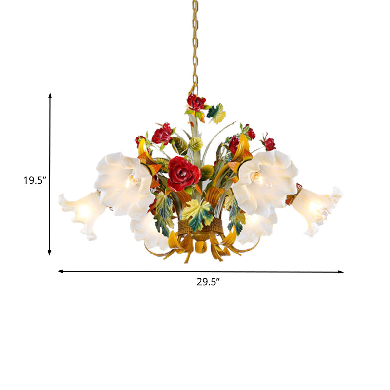 Metal Yellow Chandelier Lighting Flower 3/6/8 Bulbs Vintage LED Hanging Light for Living Room Clearhalo 'Ceiling Lights' 'Chandeliers' Lighting' options 407303