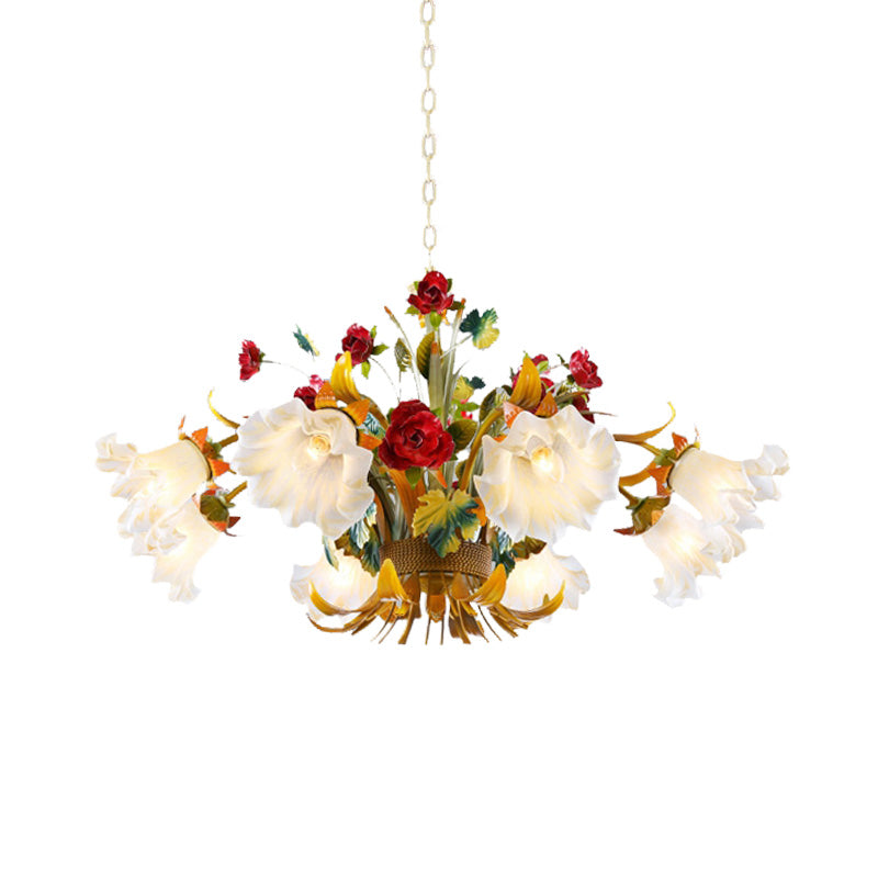 Metal Yellow Chandelier Lighting Flower 3/6/8 Bulbs Vintage LED Hanging Light for Living Room Clearhalo 'Ceiling Lights' 'Chandeliers' Lighting' options 407306