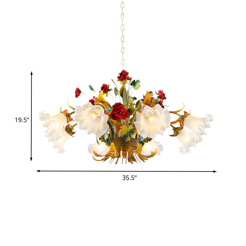 Metal Yellow Chandelier Lighting Flower 3/6/8 Bulbs Vintage LED Hanging Light for Living Room Clearhalo 'Ceiling Lights' 'Chandeliers' Lighting' options 407307