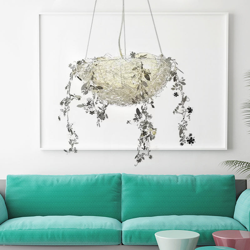 Nest Metal Chandelier Lighting Art Deco 4 Lights Silver/Gold Hanging Ceiling Lamp with Milk Glass Globe Shade Clearhalo 'Ceiling Lights' 'Chandeliers' 'Modern Chandeliers' 'Modern' Lighting' 409396